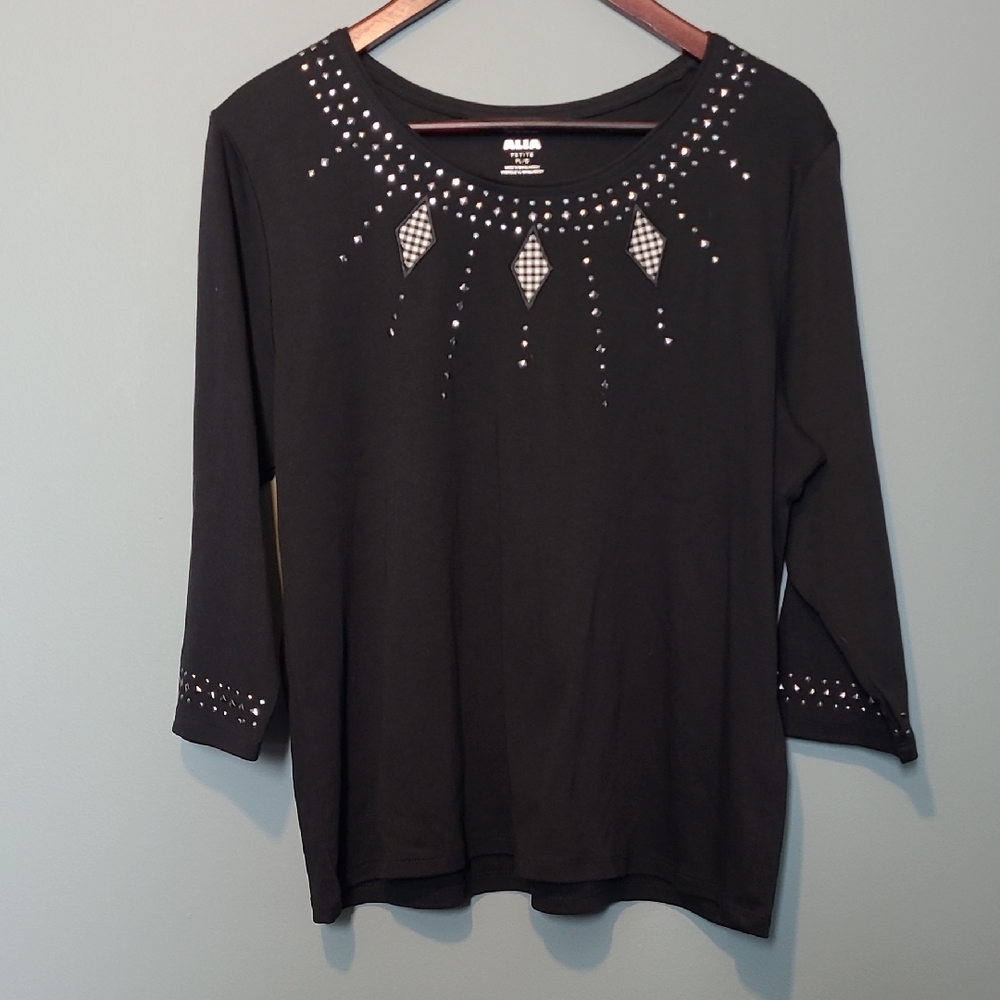 Alia Black Embellished 3/4 Sleeve Blouse